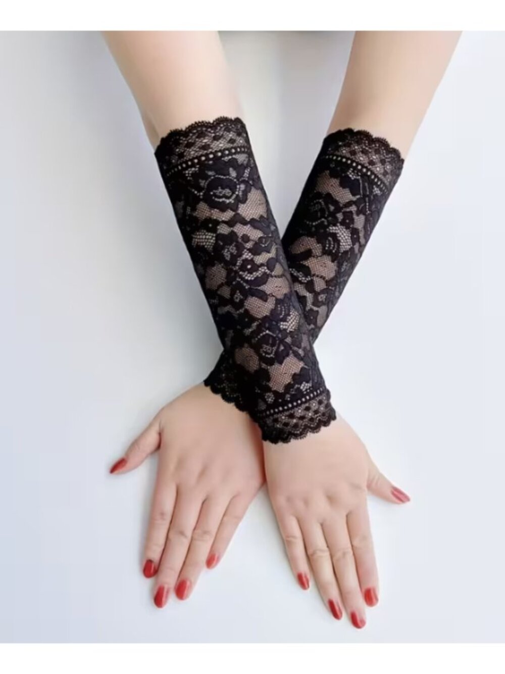 Black Lace Fingerless Gloves Sheer Floral Mesh Elegant Wrist Gloves Gothic NWOT